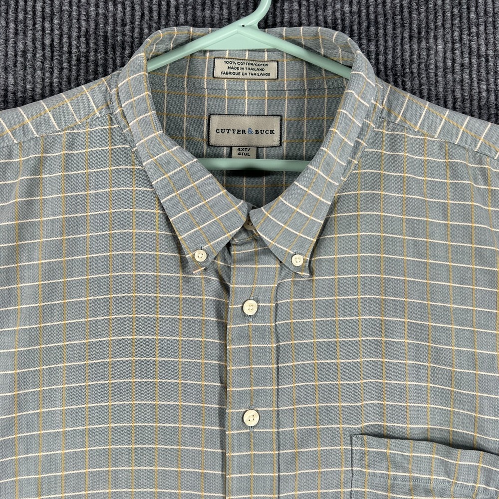 Cutter & Buck Shirt Mens 4XT Gray Check Long Sleeve Button Down Sharp Preppy